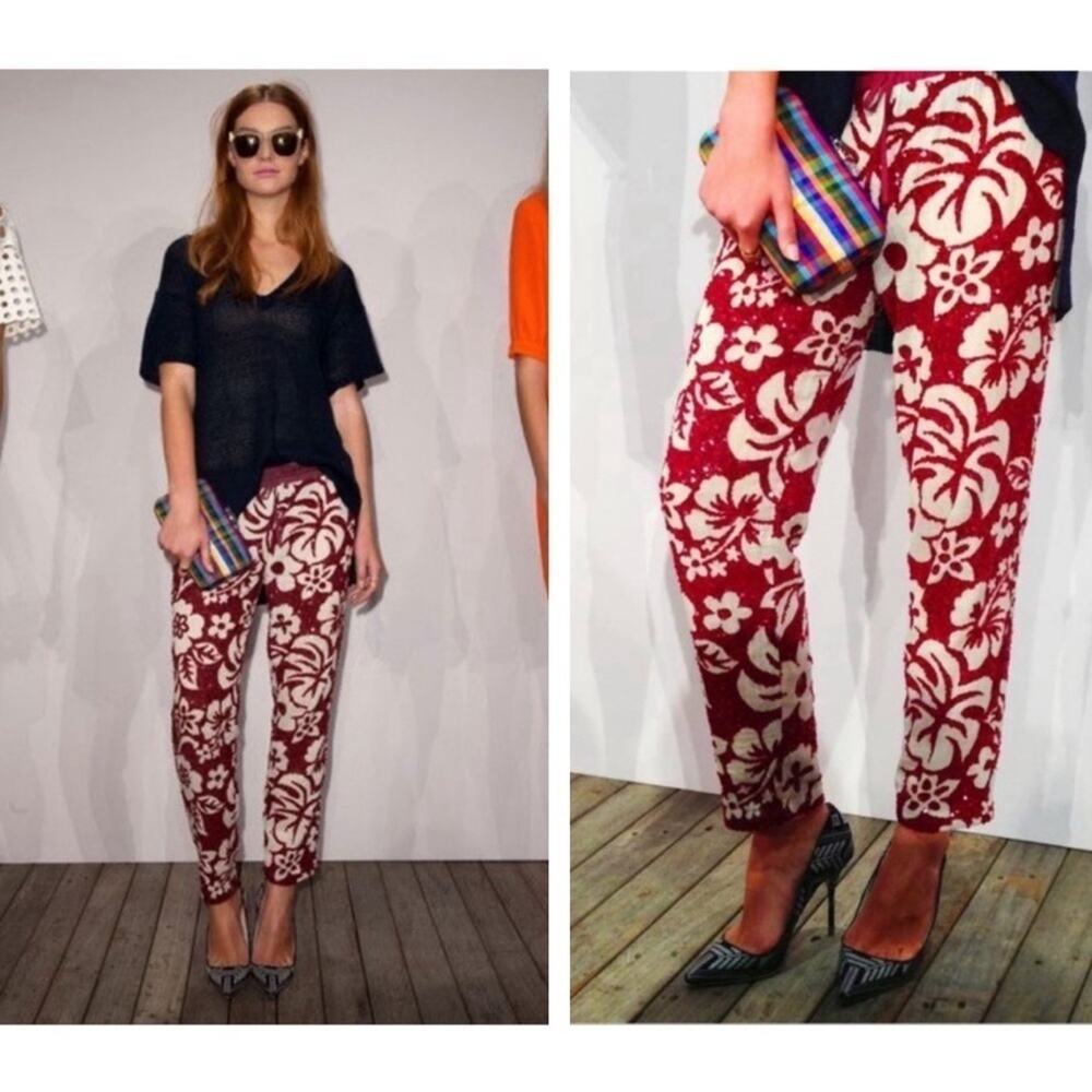 J Crew Collection Tropical Sequin Hibiscus Floral Pants size 14 XL